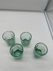 Set of 4 Libbey CHIVALRY GREEN 3 3/4″ Flat Juice Whiskey Glasses Textured Panels