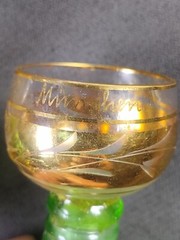 Vintage Set of 2 Green and Gold Etched Roemer Wine Goblets Made in Germany Barwa
