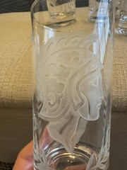 Vintage Set Of 5 Glass Tumblers Deep Etched Engraved Trojan Soldier & Wreath