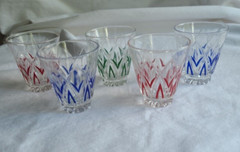 Set 5 VMC Reims France Diamond Pattern Crystal Shot Glasses Harlequin Colors