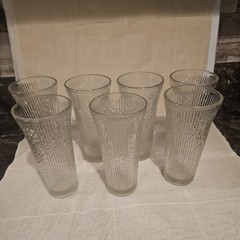 7x Jeannette «Crystal» Finlandia ARCTIC ICE Tree Bark Depression Glass 1920-1930