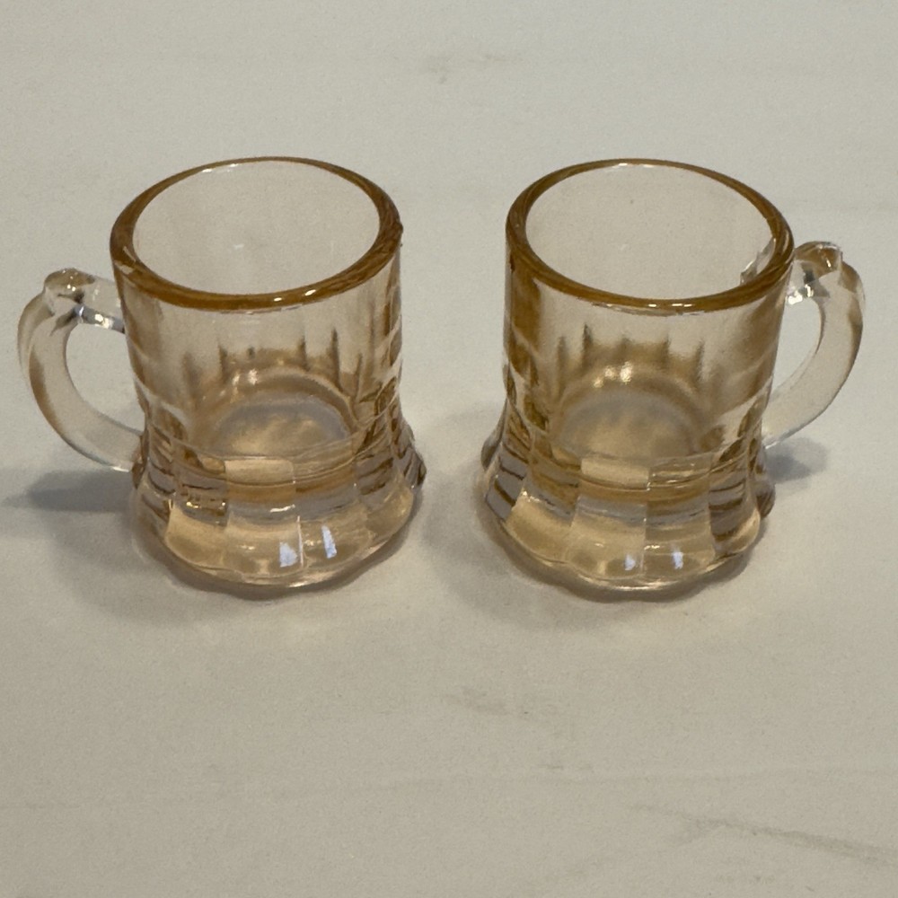 Set 2 Pink/orange Depression Glass Shot Handle Round Bottom Federal? Vintage