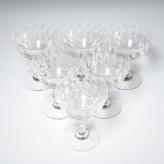 Vintage Cut Crystal Champagne Dessert Coupes Thumbprint Glasses 6pc Lot 5″h B