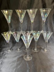 Vintage Lot of 10 Iridescent Rainbow Luster Martini Cocktail Glass 6″ – 5666
