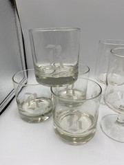 Etched Old English-Style «R» Monogramed Glasses. Lot of 12.