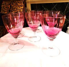 GORGEOUS SET OF 6 VINTAGE PINK CRYSTAL CRANBERRY ‘ OPTIC ‘WINE GLASSES, 6.75’’H