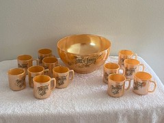 Vintage Fire King Peach Luster Tom and Jerry Punch Bowl Set 14 Piece Set
