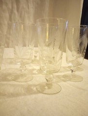 11 Pieces Antique Clear Etched Glassware