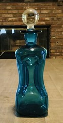 Vintage Danish Teal Blue Glass Kluk Kluk Bottle Decanter Holmegaard MCM 9 Inches