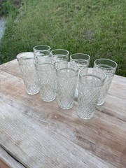 Vintage Anchor Hocking Quilted Diamond Cut Glasses Tumblers 7.5” (Set of 8)