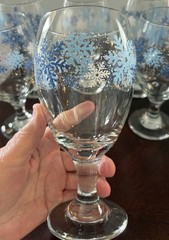 Set of 6 Vintage 1990s Libbey Snowflake Glasses Wine/Water/Tea Goblets 7″ EC