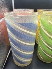 Rubber Coated Candy Striped Tumblers MCM Vtg ~ Set Of 6