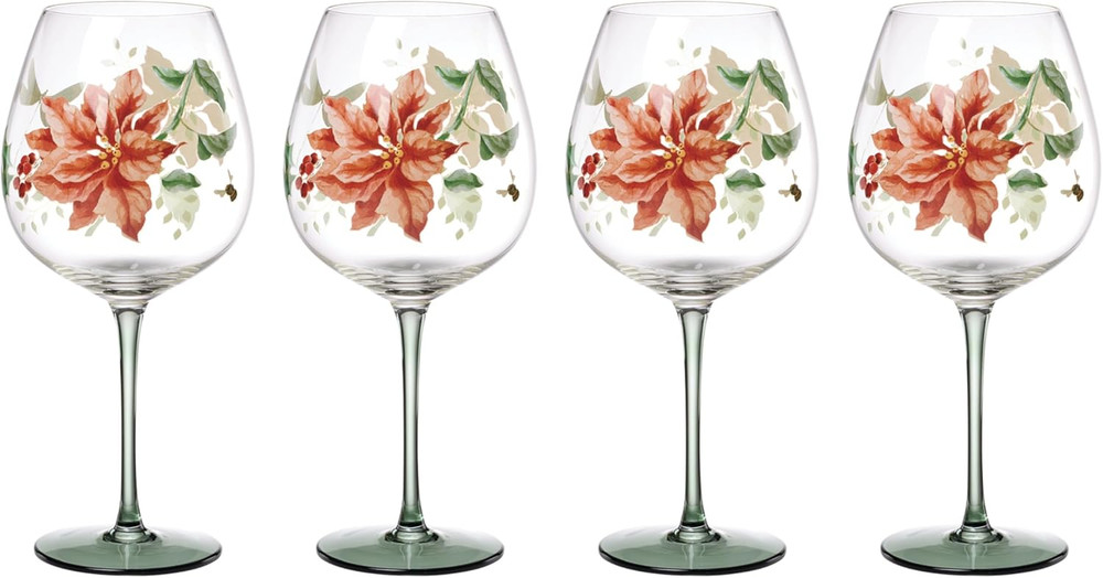 Glassware, Butterfly Meadow Balloon Wine Glasses, Set of 4, 26-Ounce Capacity, M