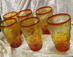 Set of 6 Vintage Bryce El Rancho Flame Amberina Highball Glasses Tumblers MCM