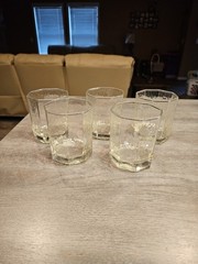 Set Of 5 Vintage «Glacier Ice» Design Old Fashioned Glasses