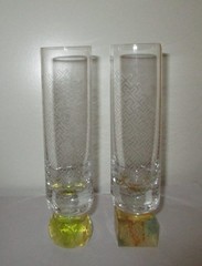 Pair Ultra RARE Liuli Gongfang ART GLASS Signed TMSK 2008 Cordial Port Flutes