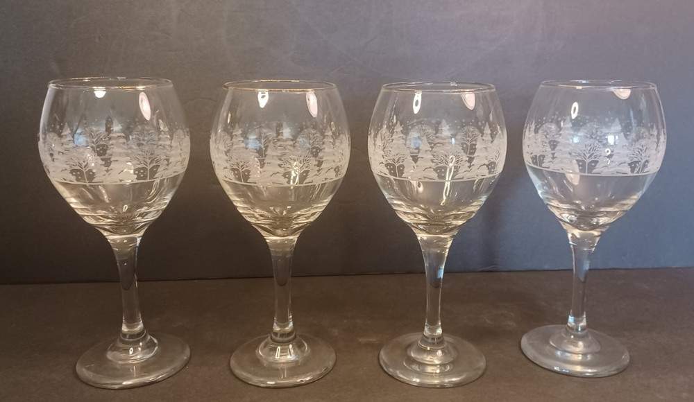 Lynn’s China PINES 12 oz Glassware Goblet SET OF FOUR (4)