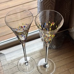2 Leonardo Murano Millefiori Champagne 11″ TALL Hand Blown Flute Glasses