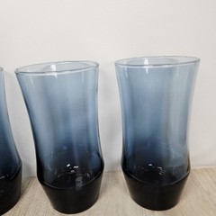 Set of 4 Vintage Libbey Apollo Blue Smoke Drinking Glasses Tumblers Curved 6 in