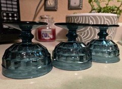(3) Indiana Colony Whitehall Riviera Blue Champagne Tall Sherbet Glasses Cubist