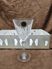4 Cristal De Flandre Salzburg Water Stems w/ Gold Trim 7 3/8″ in Box 7.5 oz