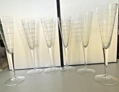 Crystal Champagne Tall Flute Etched Circles in Glass