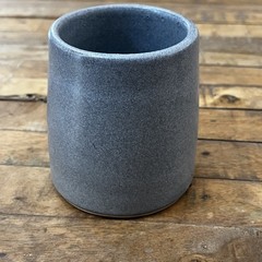 Tumbler Cup or Vase 4″ Tall Stoneware Gray Blue Speckled Glazed