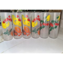 Set Of 8 VTG Federal Glass Tall Frosted Fruit Highball Tom Collins MCM Glasses