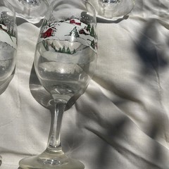 Set of 5 Libbey Glass Company Winter Village 7.5” Goblets Christmas Snow Farm