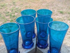 Royal Leerdam Williamsburg CW5T Blenko Glass Turquoise Drinking Glasses (6) Rare