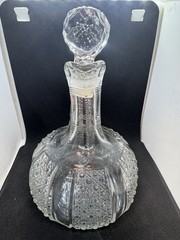 Antique 1898 McKee Glass EAPG Cruet Rainbow Clear Pattern Decanter / Stopper