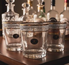 Cristalleria Fumo Italy Gold Rim Greek Key Highball Glasses – Set of 3 Vintage