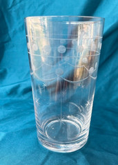 MCM CLEAR ETCHED STARBURST, DOT & SCALLOPS ~ 6″ TUMBLER GLASS SET OF 6