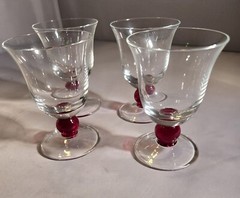 Vintage Rare Cordial Glasses with Red Ball Stem (4)