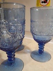 Vintage Blue Goblets Glasses, with raised fruit Excellent condition. Set of 3