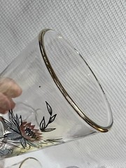 Vtg. Libbey-Clear Glass/Blue & Pink Flowers/Gold Rim-Tumbler Glass Set (Qty.4)