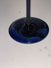 Randy Strong Studio Art Glass Wine Goblet Blue Pulled Feather SIGNED.