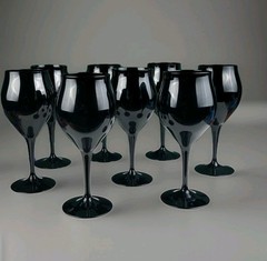 Set of 8 Black Blown Glass Water Goblets – All Black,