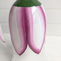 2 Pink Flower Petals Footed Glass Goblets Hand Painted Abbott 7 inch