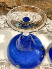 2 Large Hand Blown Blue Margarita Glasses Millefiore Murano Style 20 oz Capacity