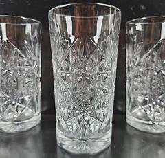 8) Libbey Hobstar Highball Glasses Set Clear Star Emboss Etch Heavy Tumblers Lot