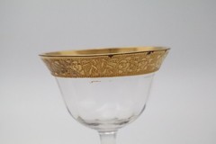 Vintage Lead Crystal Cordial Glass 4” Gold Etched Floral Band Elegant Barware