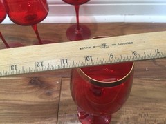 (4) Bormioli Rocco Italy Ruby Red Crystal Glass w/Gold Rim Wine Glasses RARE 8.2