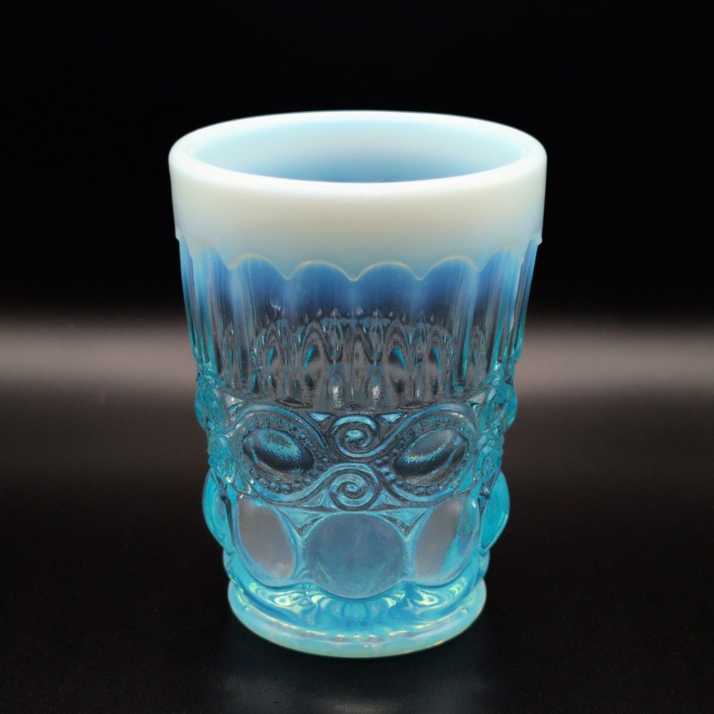 Mosser Glass Eye Winker Aqua Opal 4″ Tumbler Opalescent Blue Juice