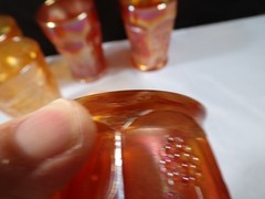 Set of 5 Fenton Marigold Carnival Glass Butterfly & Berry Pattern Tumblers