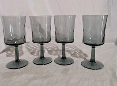 Set Of 4 Vintage Libbey Blue/Gray Optic Swirl Smoke Water Goblets Wine 6.5″