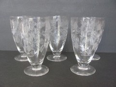 5 VINTAGE LIBBEY ROCK SHARPE ICE TEA OPTIC GLASSES 2011-3 GREY CUT FLORAL