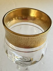 4 Ransgil Rambler Rose Optic Clear Cordial Glasses 1oz Gold Rim 4” Rare