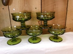 5 Vintage Indiana Glass Avocado Green Kings Crown Thumbprint Sherbet Cup Goblets