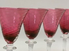 5 Garda Rose Swirl Cranberry Optic Cordial Glasses by Schmidt F Germany Glass